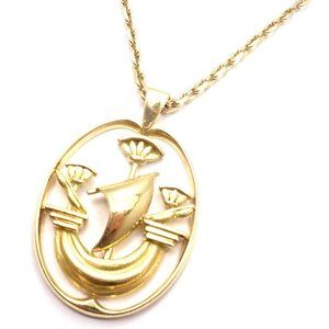 Rare! Vintage Authentic Hermes 18k Yellow Gold Ship Pendant Necklace